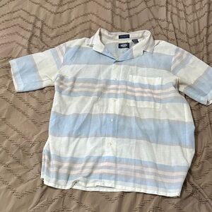 Vintage Blue and White Striped Short Sleeve Shirt